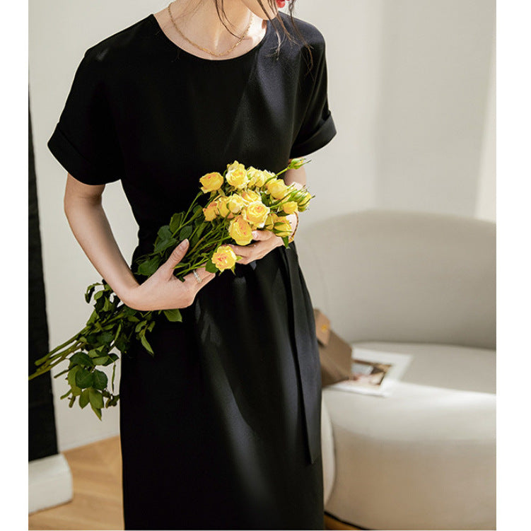 2025 High-end heavy silk, temperament lace-up dress, mulberry silk women's new medium and long skirt summer