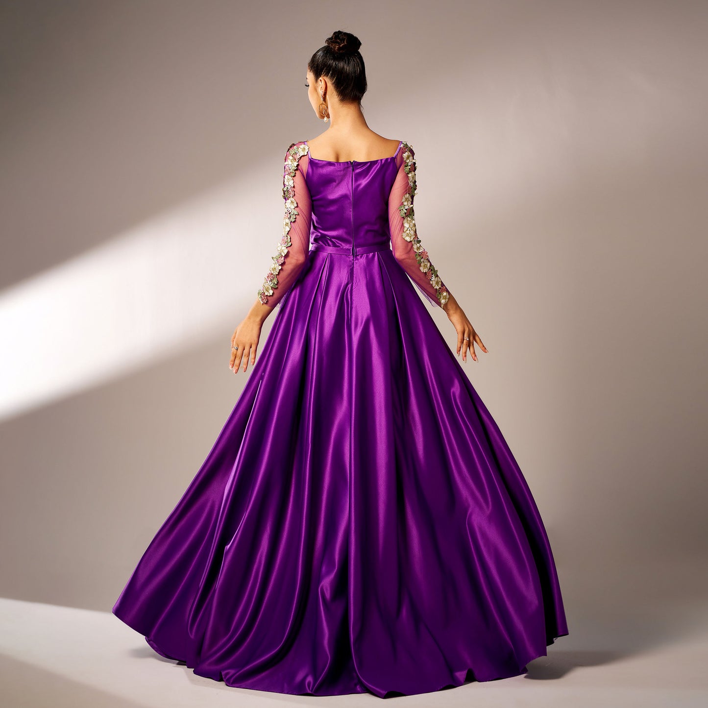 2025 new high-end long-sleeved square collar banquet applique waist pendulum evening dress bridesmaid dress women