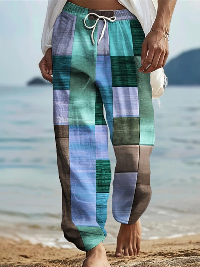 maoxiangshop fall outfits aesthetic New Men's Striped Printed Wide-Leg Pants 3D Printed Loose Casual Beach Trousers