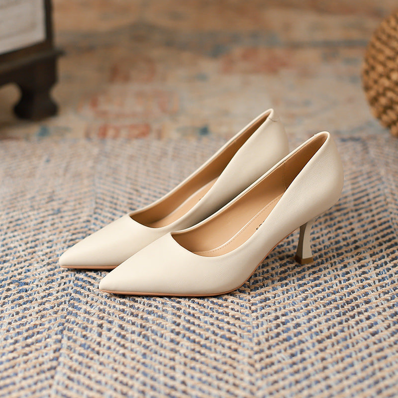2025 7955-8 Fashion and simple solid color single shoes women's light mouth pointed head stiletto high heels women's temperament women's shoes