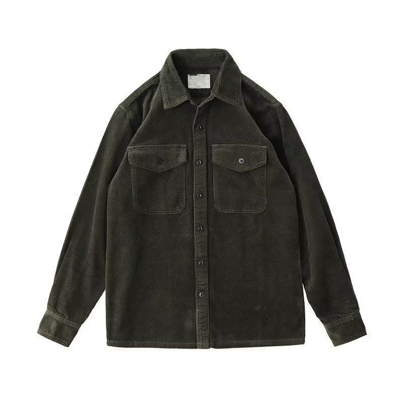 maoxiangshop-shop mens fashion Long Sleeve Shirt Men's Spring and Autumn New Japanese Retro Trendy Workwear Shirt Versatile Loose Corduroy Coat