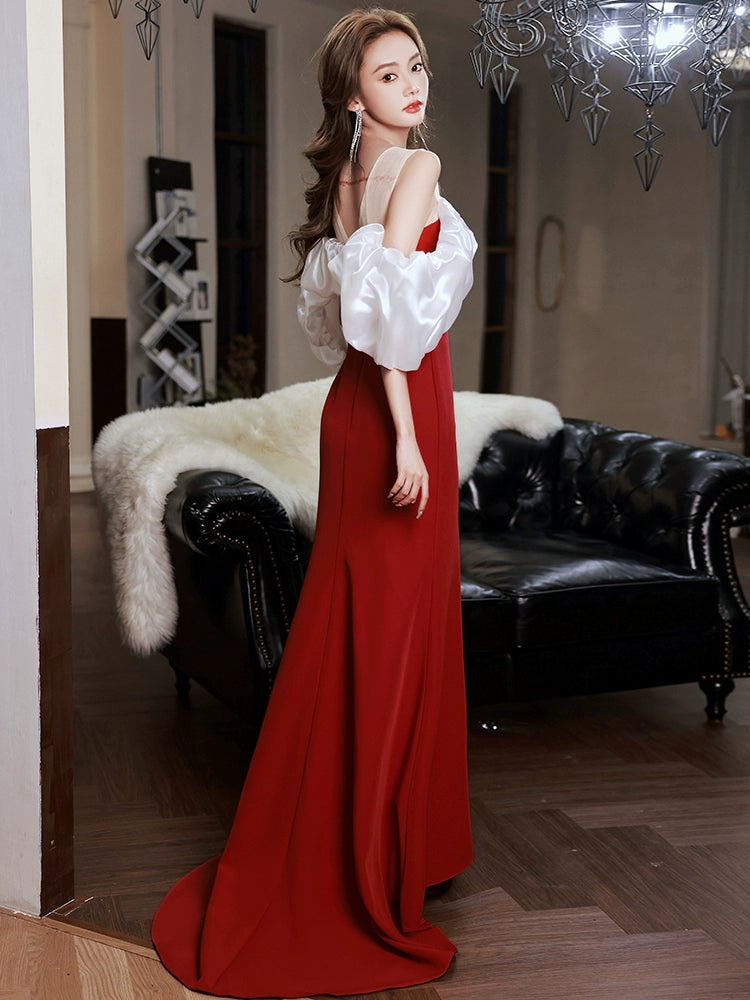 Evening dress women's banquet temperament can usually wear black high-end light luxury niche celebrity one-word shoulder trailing dress