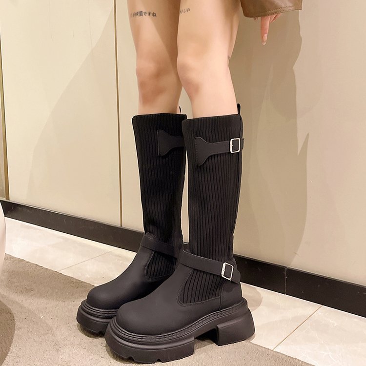 2025 Thick-soled thin round-headed high boots for women's 24 autumn and winter new models run wild Xinjiang is not tired of feet Western boots