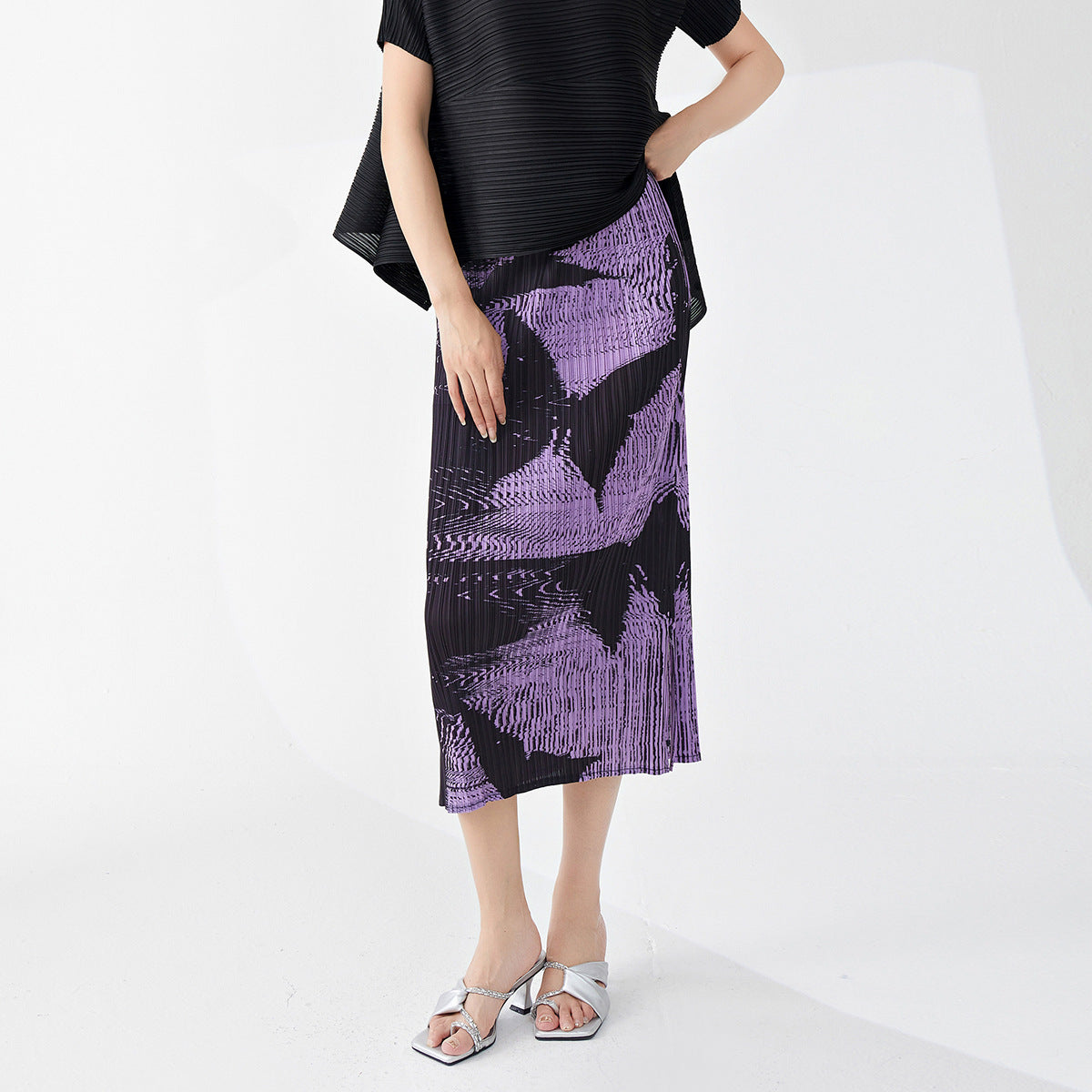 high-quality pleated skirt, high-end medium and long split summer women's one-step hip skirt, slit skirt