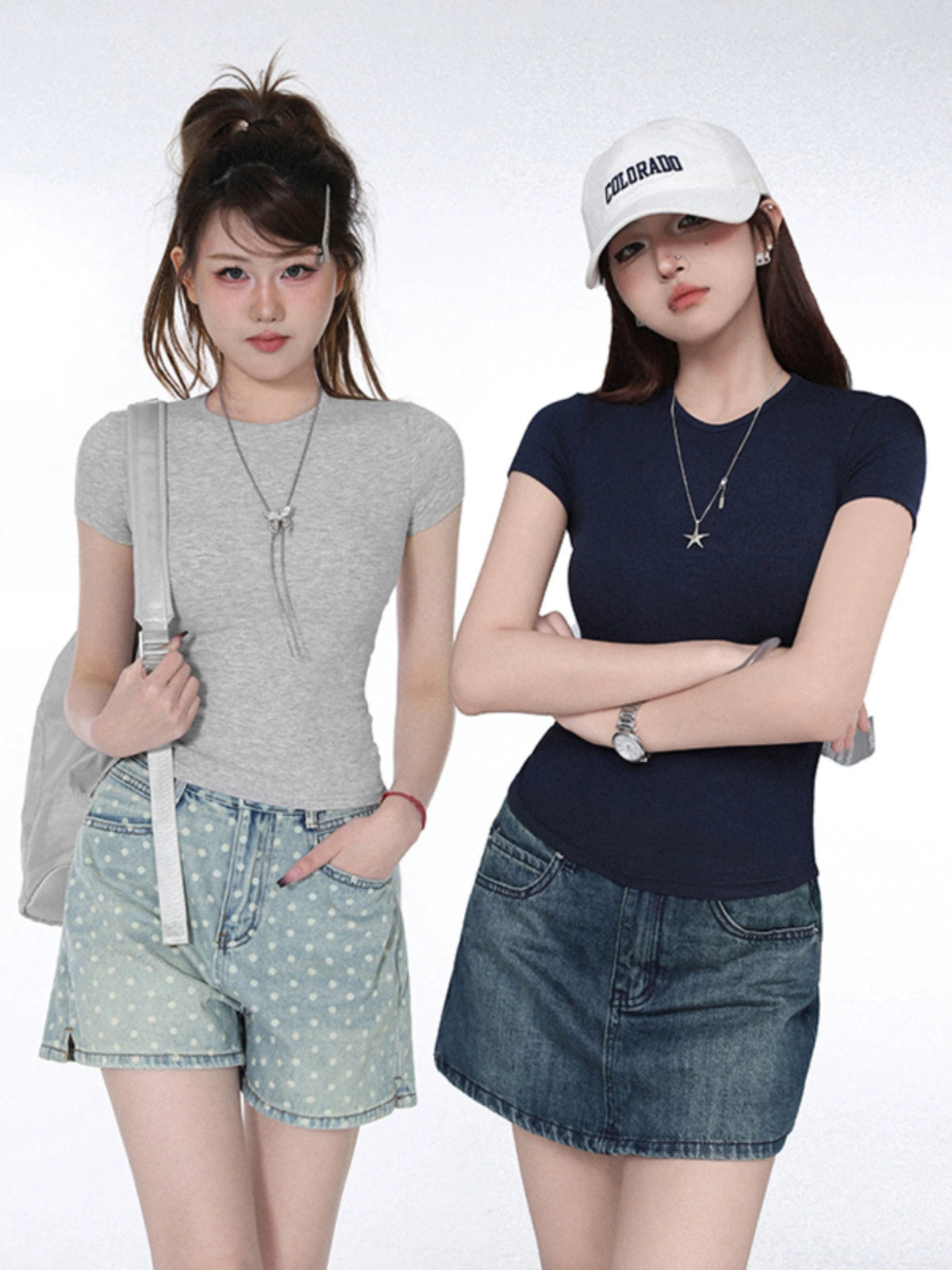 Solid Color Spice Girl Simple T-Shirt popular Summer New Slim Elastic Waist Short Sleeve Versatile Top Women