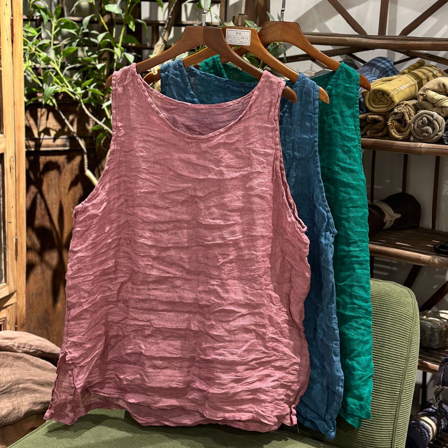 2025 250315/Xiaoyuan, spring and summer yarn-dyed linen retro literary crew neck vest