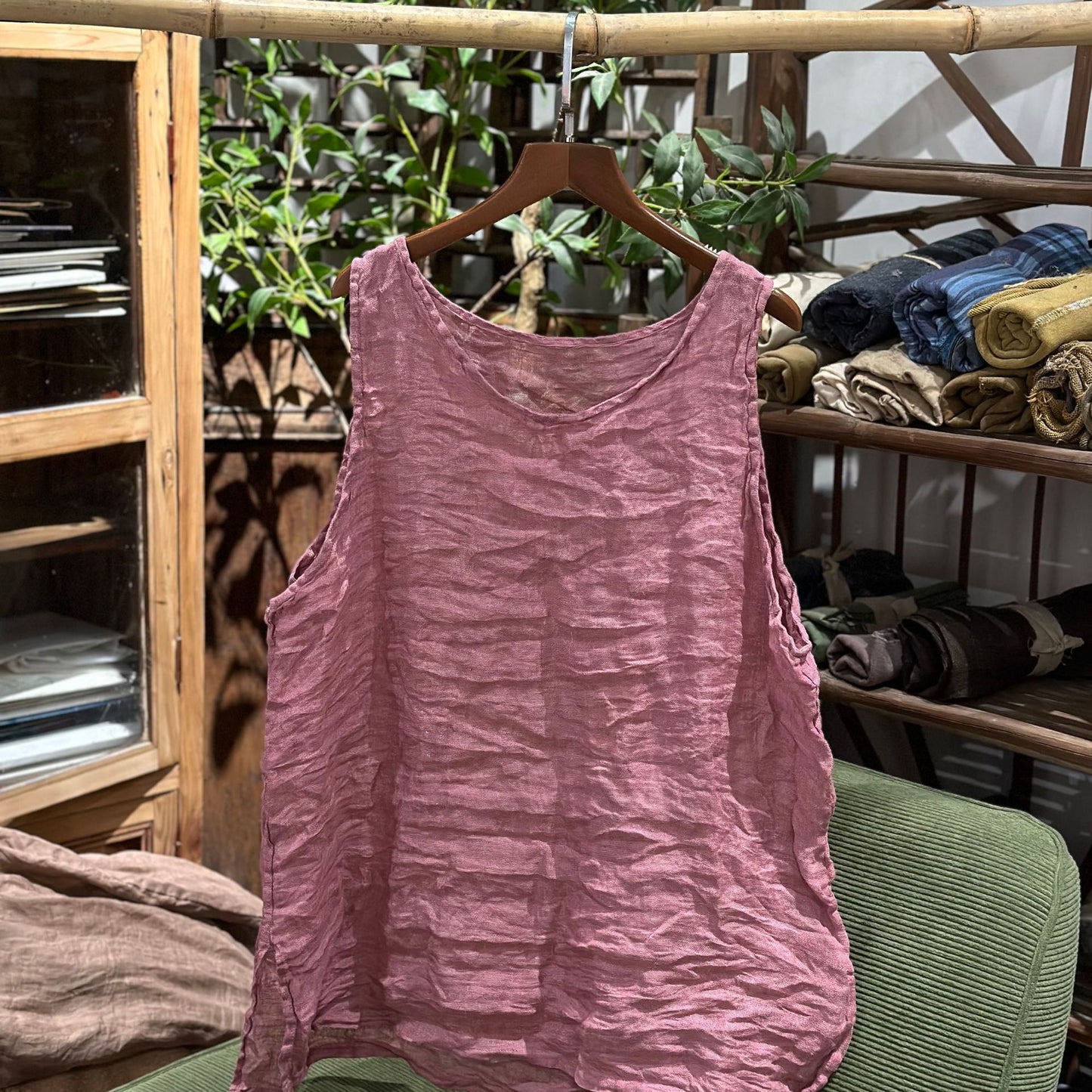 2025 250315/Xiaoyuan, spring and summer yarn-dyed linen retro literary crew neck vest