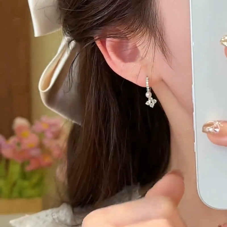 Light luxury fashion full of diamonds zircon flower pearl earrings femininity versatile ear buckles niche design spring and summer earrings
