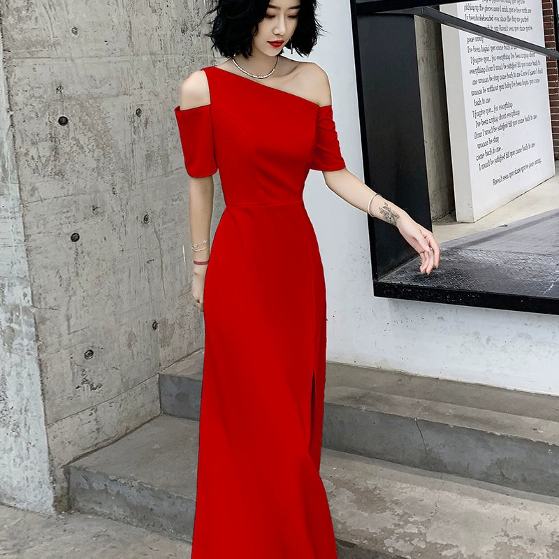 Black one-shoulder evening dress dress women can usually wear banquet temperament long noble aura queen birthday dress