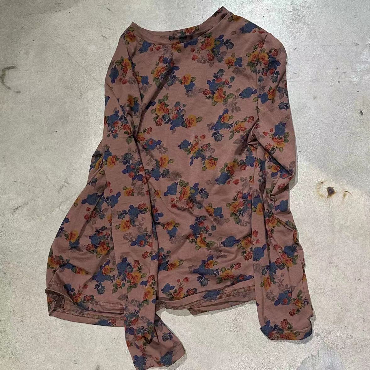 2025 23/11 Flower Room, Autumn and Winter Mori Literary Printed Cotton Long Sleeve Pullover Crew Neck Bottom Shirt Top