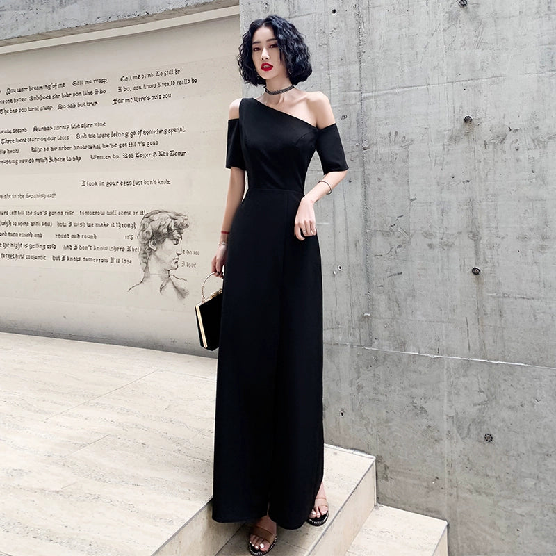 Black one-shoulder evening dress dress women can usually wear banquet temperament long noble aura queen birthday dress