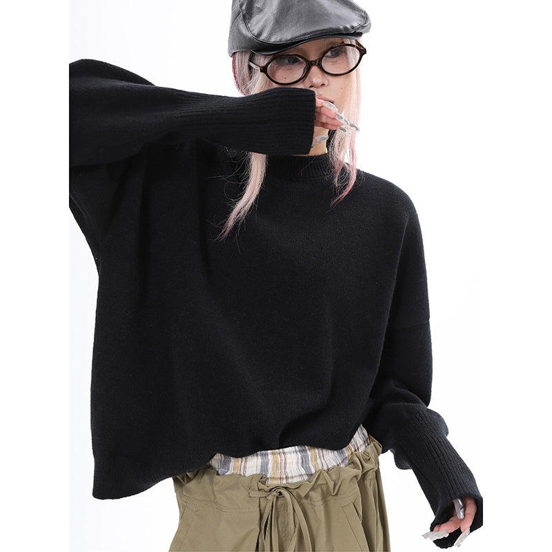 's new Chinese-style bundle windproof design sense long-sleeved sweater autumn and winter new solid-color versatile bottoming top women
