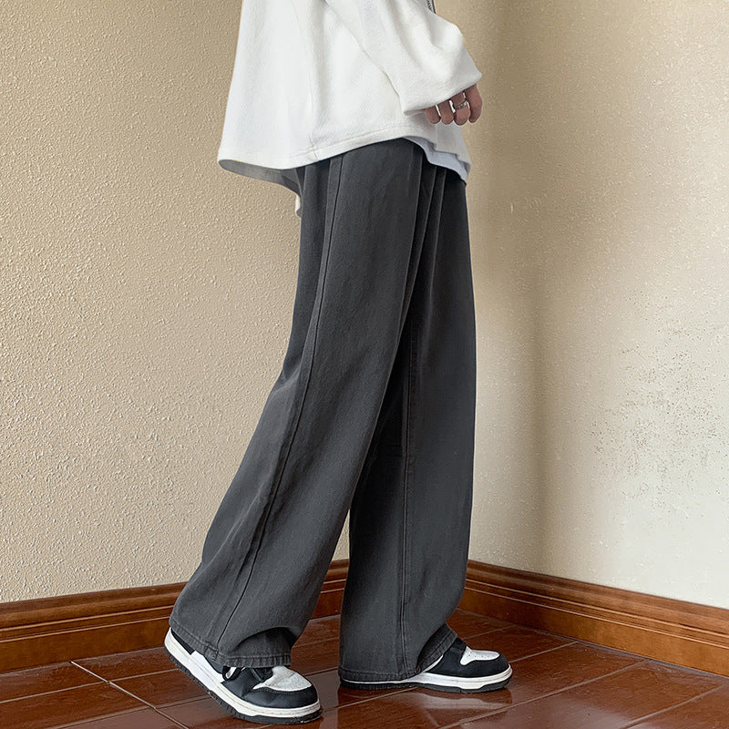 maoxiangshop-shop boy outfits American Retro Vibe Pants Ins High Street Army Green Jeans Men's Loose Straight Japanese Overalls