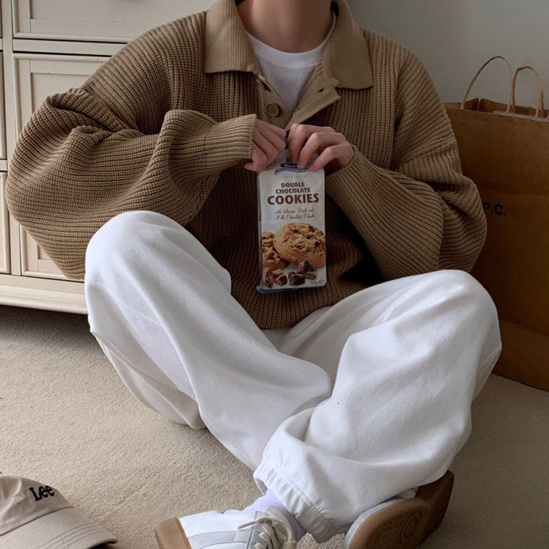 maoxiangshop-shop men winter outfits All-Match Polo Collar Long-Sleeved Sweater Men's Autumn New Korean Style Loose Lapel Sweater Top