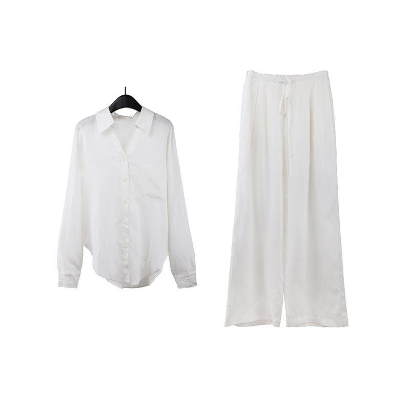 2025 Tencel linen shirt + drawstring casual pants 2025 spring and summer senior simple two-piece set T089