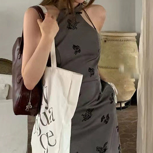 2025 Flocking butterfly flower, new Chinese heavy industry improved square neck dress, chic and beautiful short skirt, new in summer