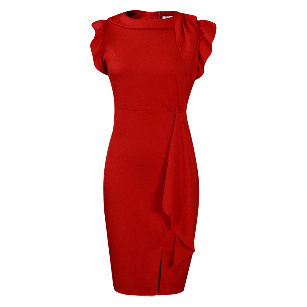 2025 D282 2025 women's clothing 2022 's new summer fashion temperament pleated ruffle edge large size New dress