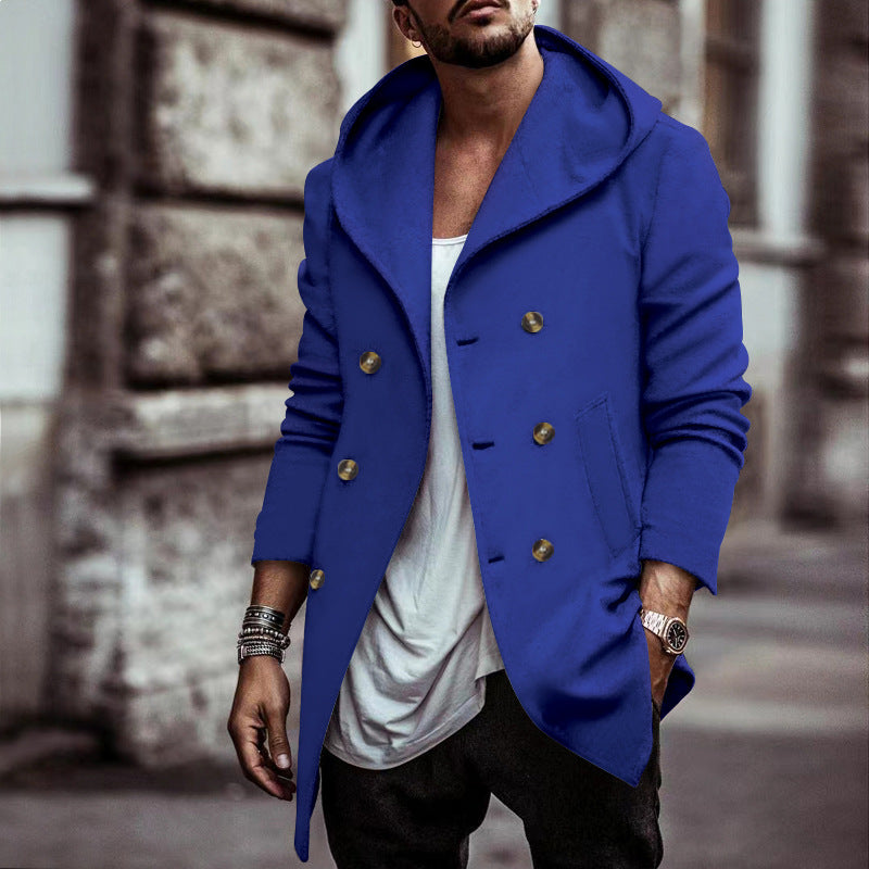 maoxiangshop-shop men’s fashion Autumn Men's Trench Coat Mid-Length Lapel Hooded Composite Space Cotton Double-Breasted Casual Trench Coat