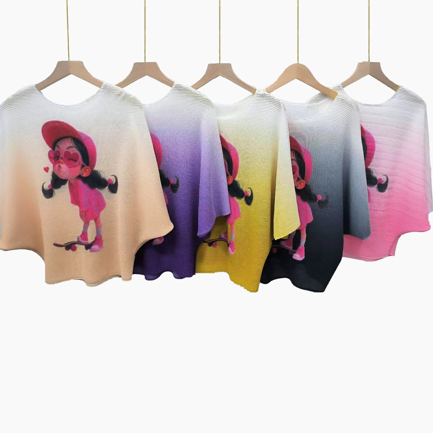2025 Gradual change t-shirt loose women's bat sleeves round neck loose pullover summer new commuter versatile top