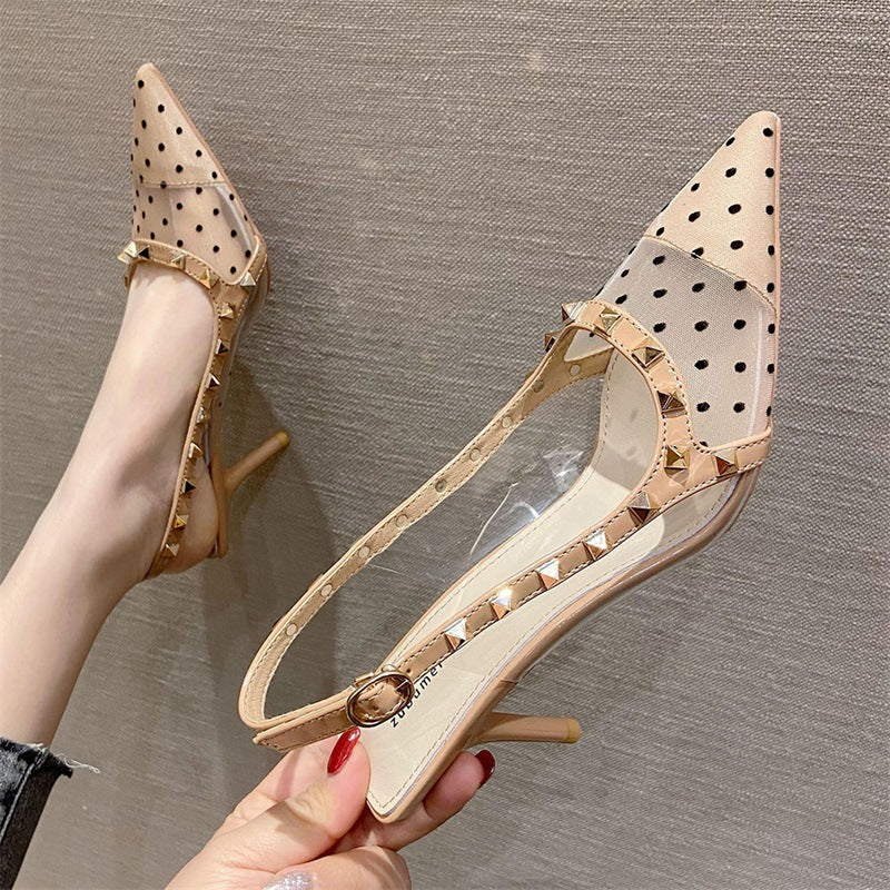 2025 733-9 pointed-toed stiletto sandals women's summer new Korean version mesh high-heeled sandals bag head empty high heels