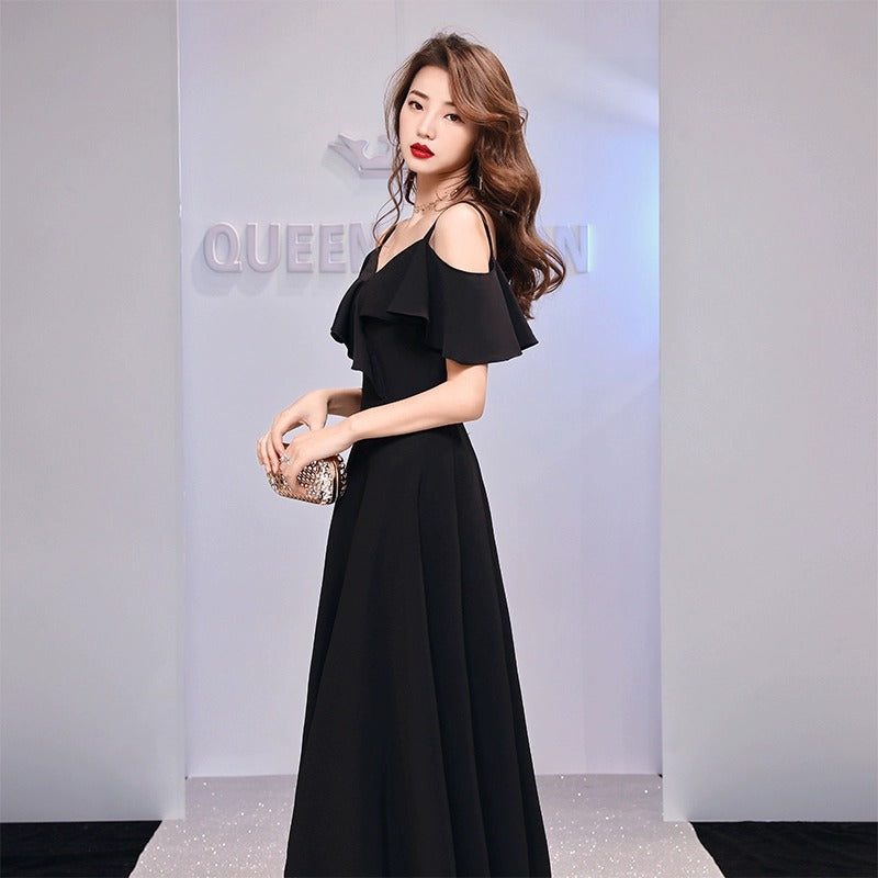 2025 Black evening dress skirt women can usually wear banquet temperament high-end light luxury niche long style advanced sense art test