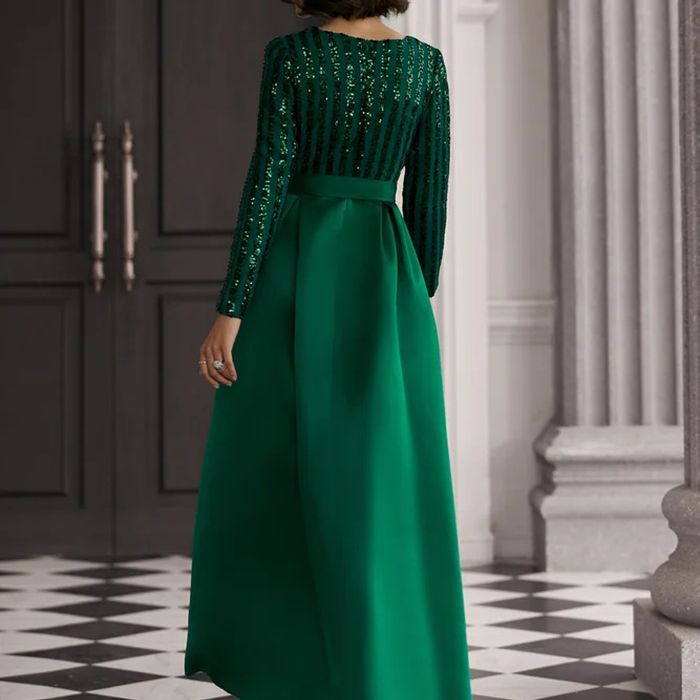 MAOXIANGSHOP popular New new sequins temperament commuting solid color mid-waist red beads host banquet dress evening dress