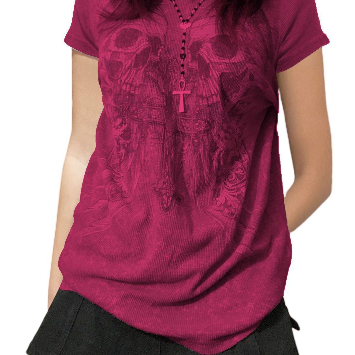maoxiangshop 2000s fashion Summer New Casual Sweater T-shirt Halloween Skull Printed Short Sleeve Pullover Top Women's Clothing