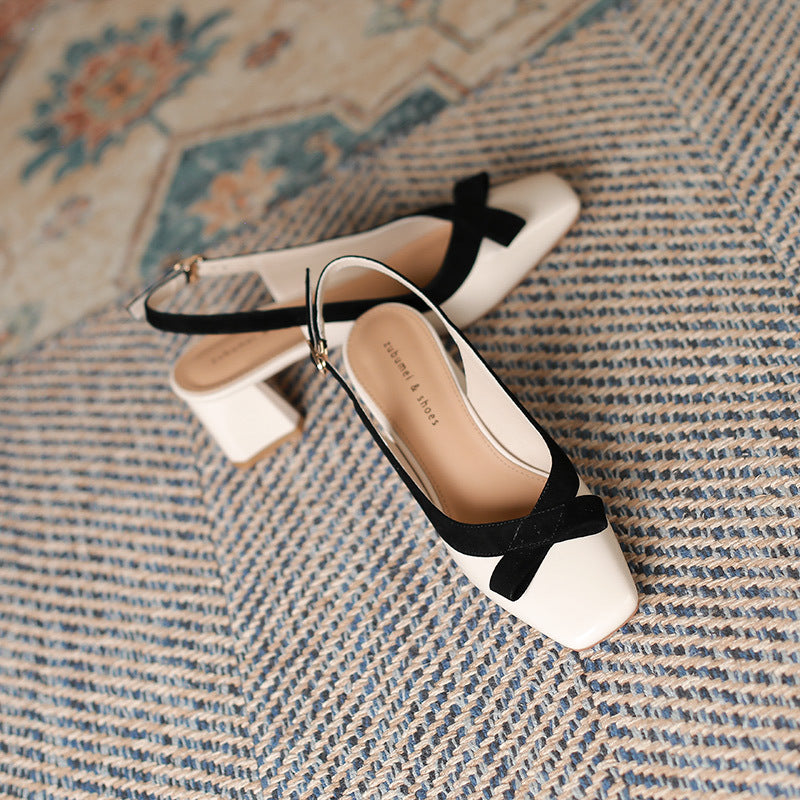 2025 5299-2 Grape mother studiolee Korean version bow back strap thick heel shoes square head shallow mouth single shoes