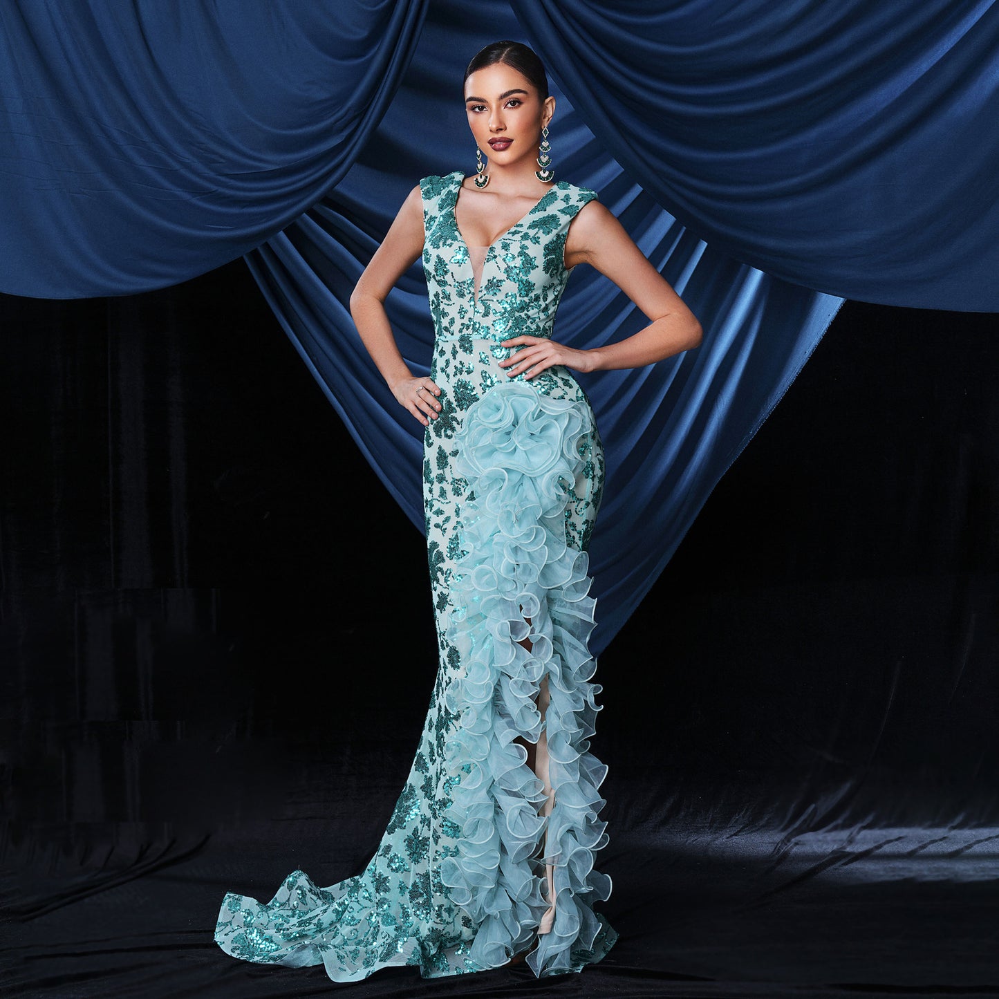 2025 high-end temperament sexy long sequined sleeveless V-neck banquet evening dress bridesmaid dress women