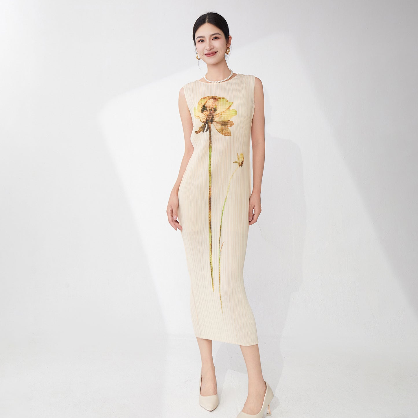 counter quality dress women's summer high-end temperament printing simple and versatile one-step straight medium and long skirt