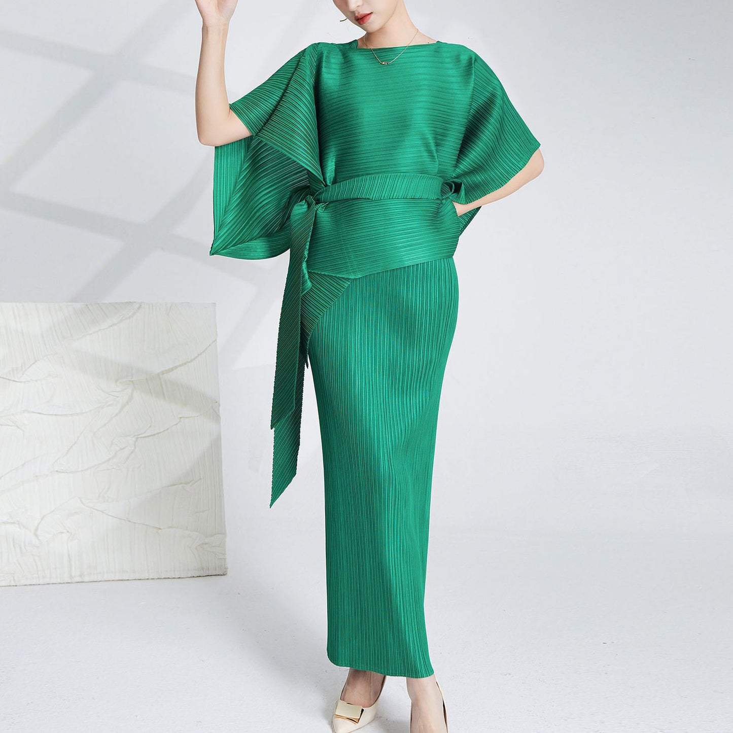 high-end pleated dress women's long dress shawl two-piece set Shenzhen Nanyou high-end New Popular trade women's clothing