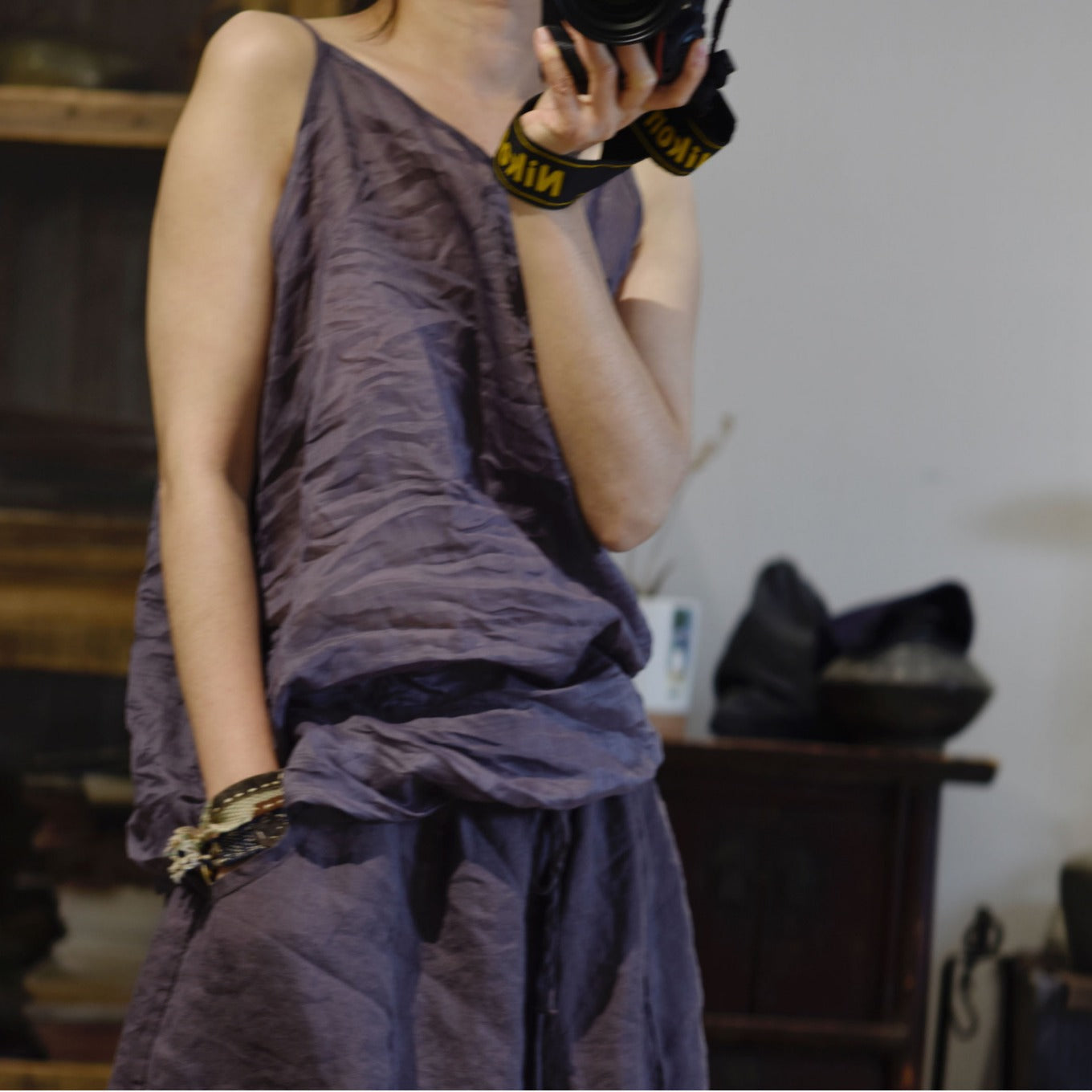 2025 24/2 Aduo, the new simple literary and retro versatile solid color bottomed ramie vest sling