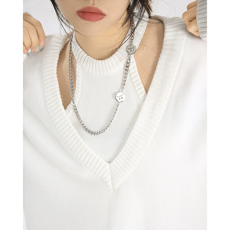 Black Sweater Fashion Set Women's Spring Neck Vest Loose V-Neck Sweater Pure Desire Two-piece Tide Set