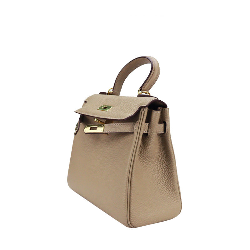 2025 new platinum bag lychee pattern first layer cowhide trendy Kelly single shoulder oblique span portable bag women