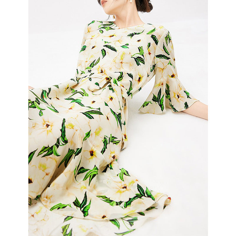 2025 Gardenia silk dress, heavy mulberry silk, spring floral long dress women's new skirt