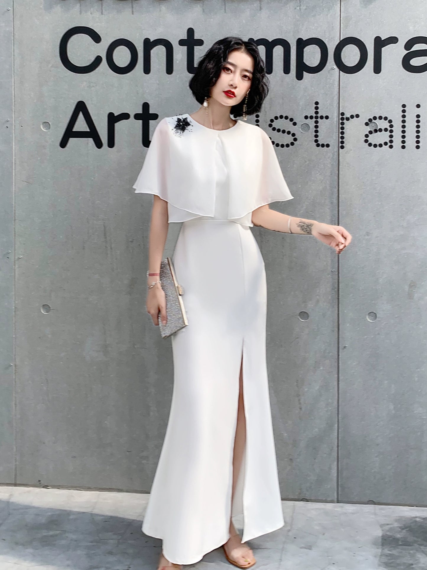 White evening dress women's new banquet noble and elegant temperament thin long sexy can usually wear modern