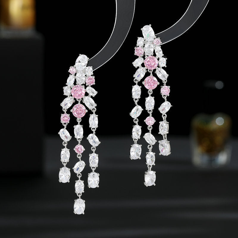 2025 Light luxury fashion high-end earrings wholesale banquet evening dress wedding dress with long modified face fringed earrings