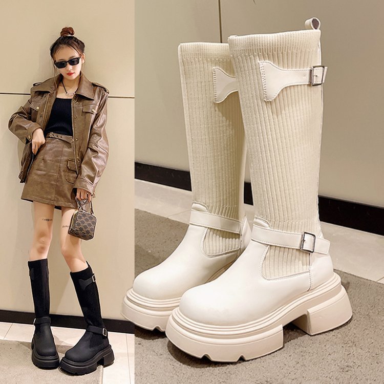 2025 Thick-soled thin round-headed high boots for women's 24 autumn and winter new models run wild Xinjiang is not tired of feet Western boots
