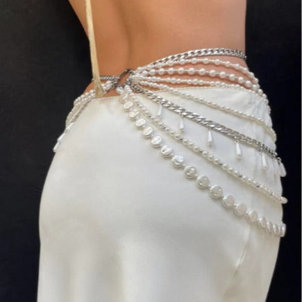 2025 LH4701 New new pearl with metal chain waist chain fashionable and versatile multi-layer combination waist chain belt
