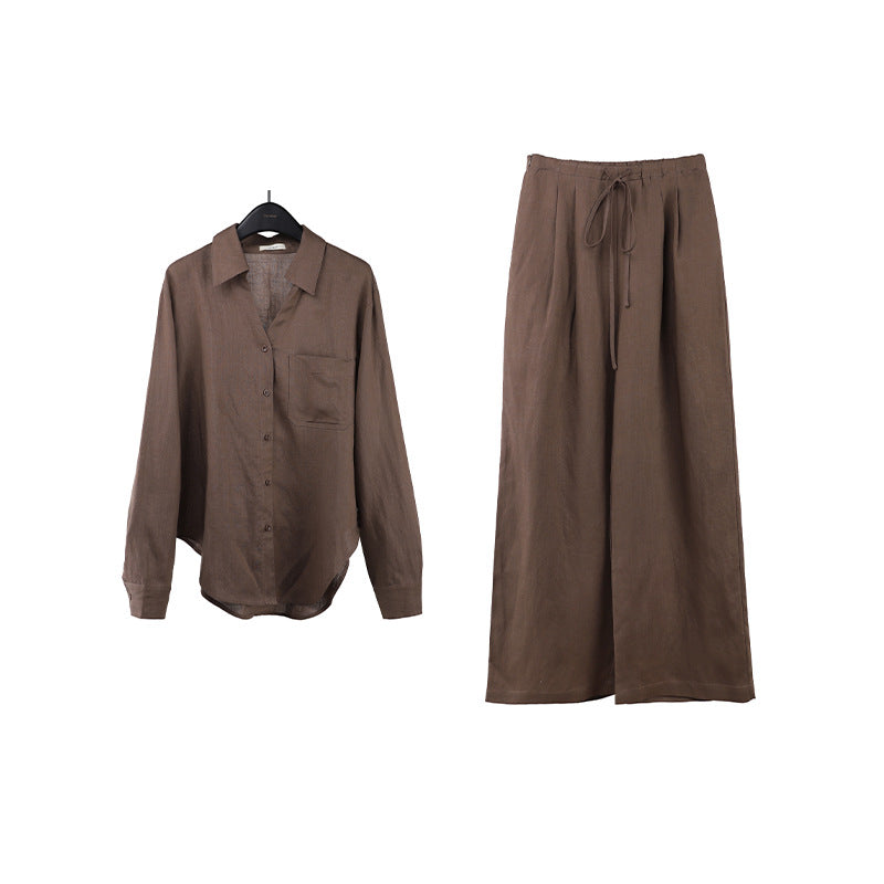 2025 Tencel linen shirt + drawstring casual pants 2025 spring and summer senior simple two-piece set T089