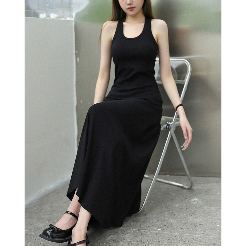 simple and gentle long dress women's summer popular new waist shows body temperament vest dress