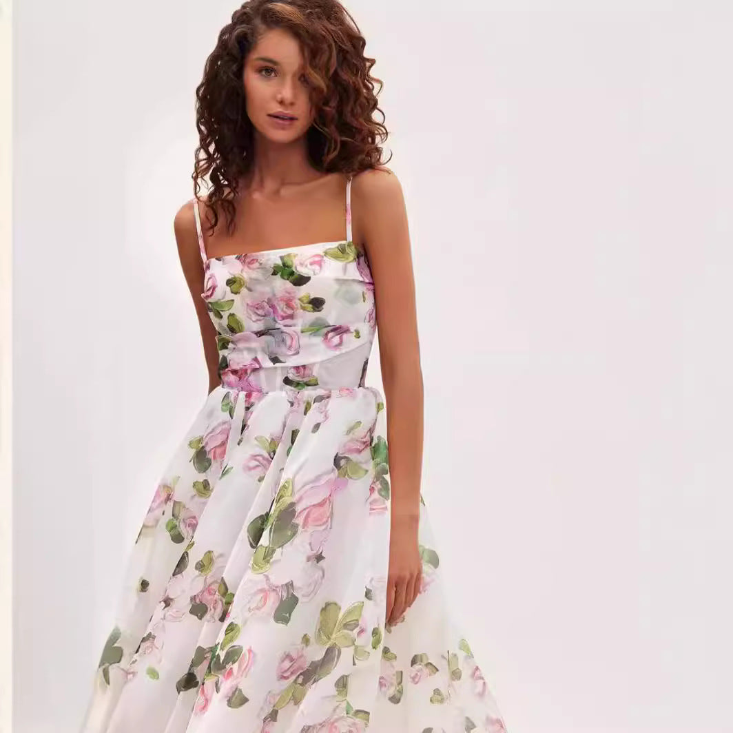 MAOXIANGSHOP popular new spring and summer off-the-shoulder 2025 women's clothing fashion chiffon fairy air medium and long temperament evening dress dress