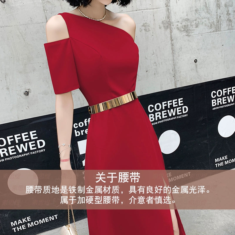 Black one-shoulder evening dress dress women can usually wear banquet temperament long noble aura queen birthday dress