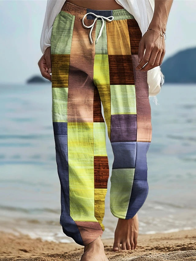 maoxiangshop fall outfits aesthetic New Men's Striped Printed Wide-Leg Pants 3D Printed Loose Casual Beach Trousers