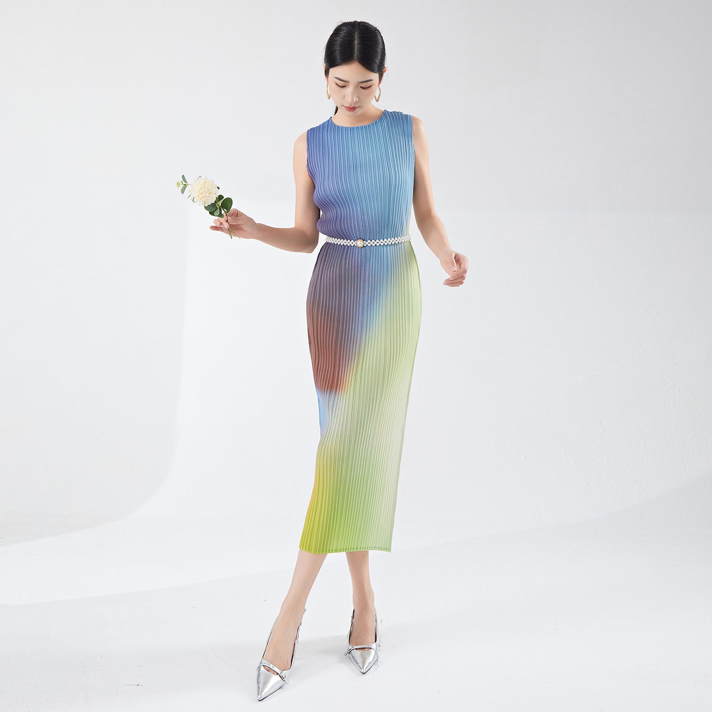 gradual change dress simple high sense summer new temperament sleeveless medium and long one-step versatile straight skirt