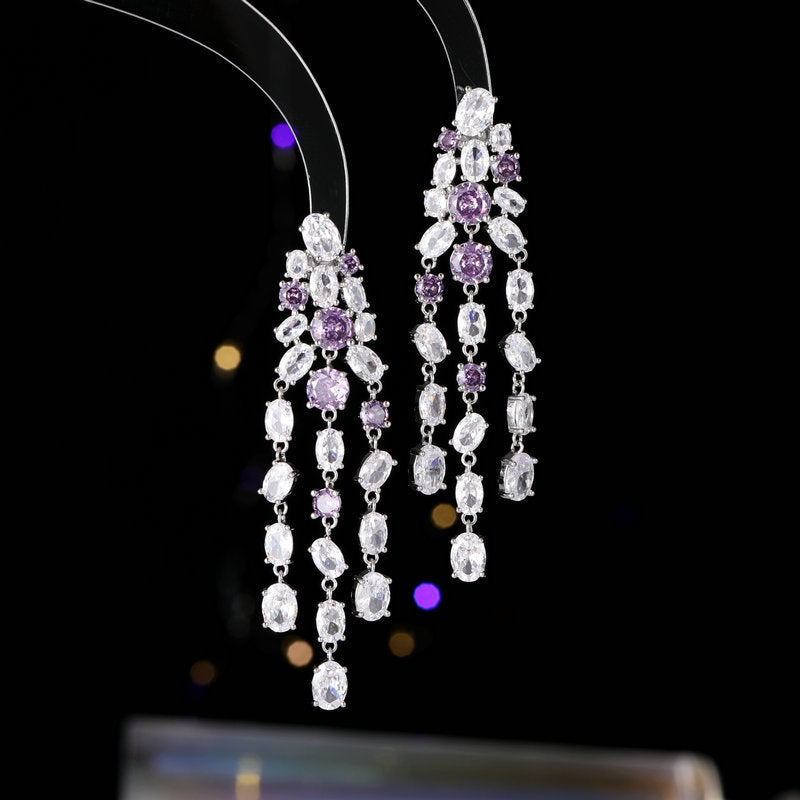 2025 Light luxury fashion high-end earrings wholesale banquet evening dress wedding dress with long modified face fringed earrings