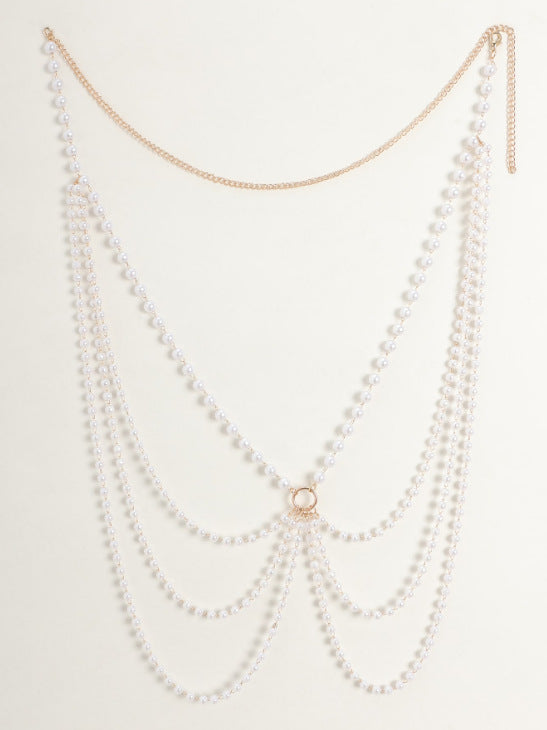 2025 3857 waist chain thickness of different pearl chains connected multi-layer fringed side pendulum chain waist chain waist decoration