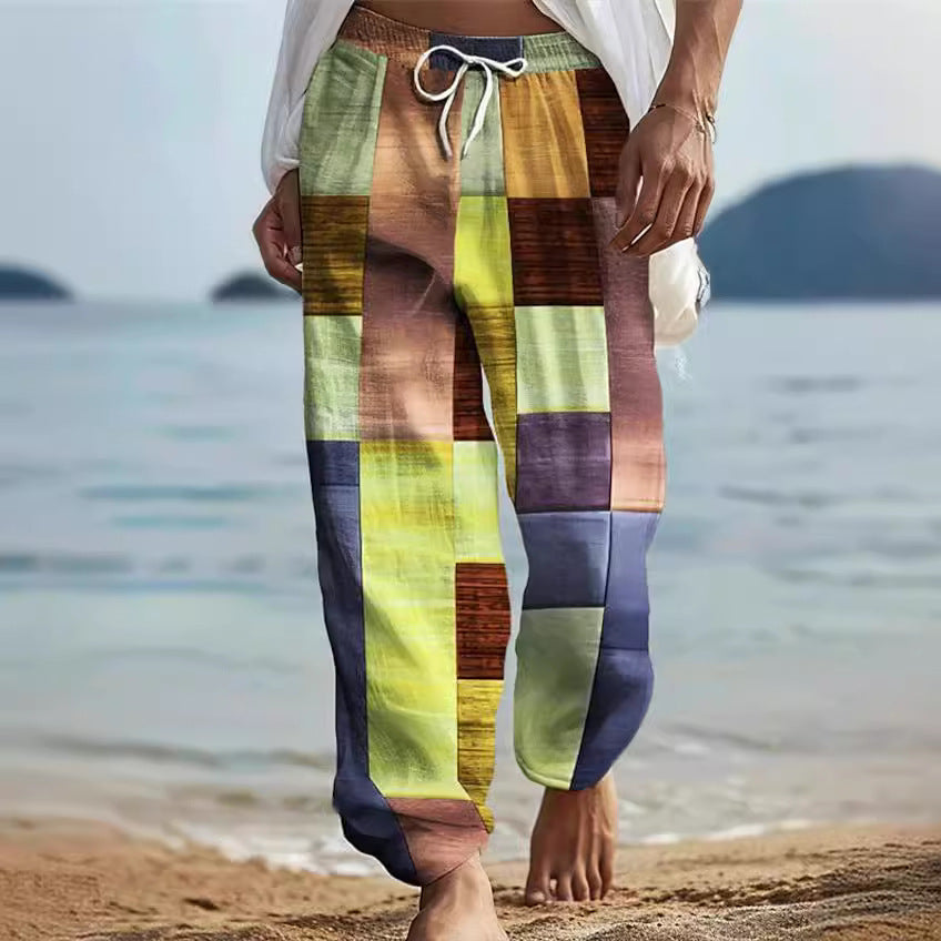maoxiangshop fall outfits aesthetic New Men's Striped Printed Wide-Leg Pants 3D Printed Loose Casual Beach Trousers