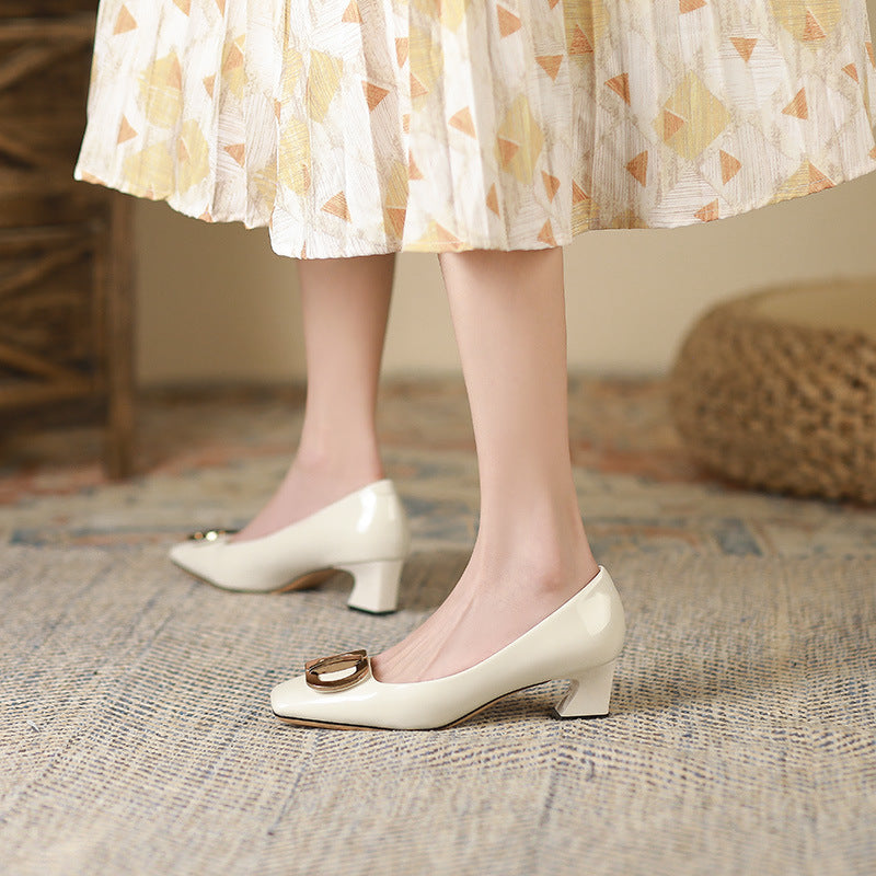 2025 488-3 Professional work women's shoes 2025 autumn new square head thick heel high heels patent leather square buckle shoes women's trend