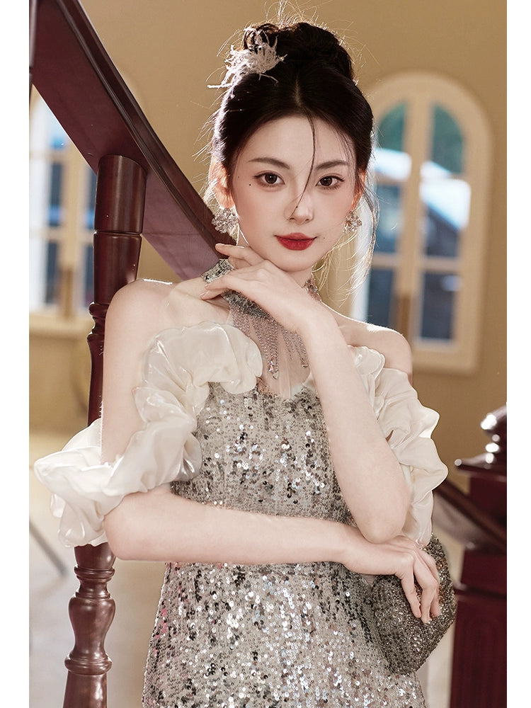 banquet evening dress women's new high-end host fishtail engagement dress high-end light luxury niche